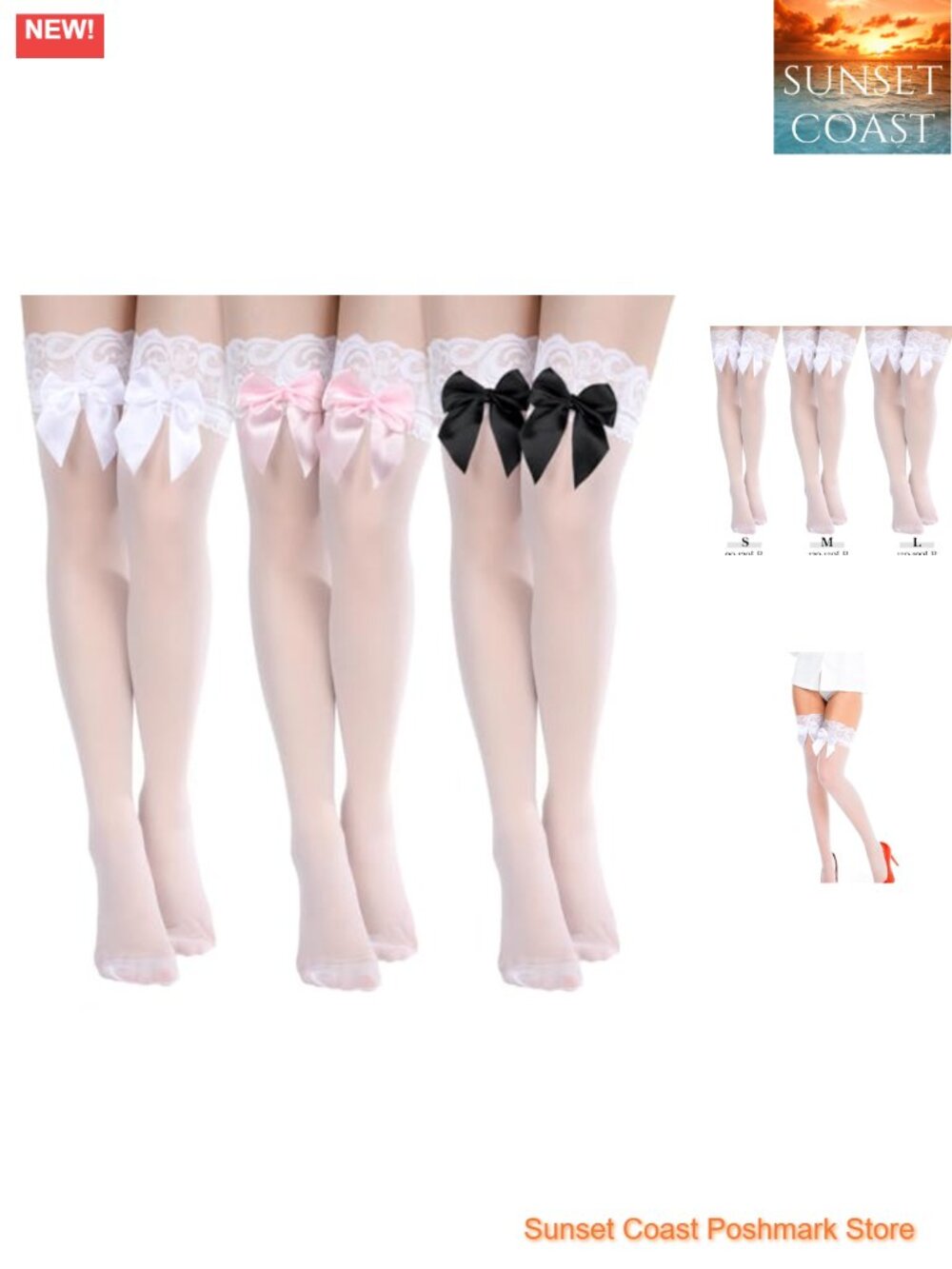 Bow Lace Thigh High Stockings Silk Over the Knee Socks for Halloween